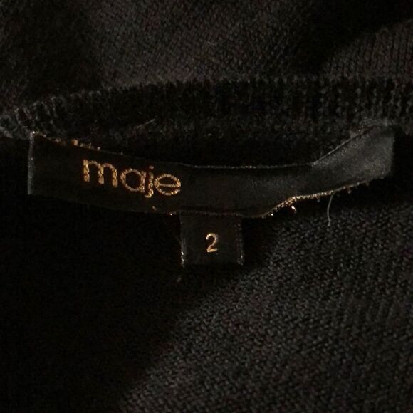 Maje top Size 2 100% Merino Wool Mixed Media animal print w solid back pullover - Picture 4 of 6